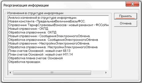Окно Реорганизация информации